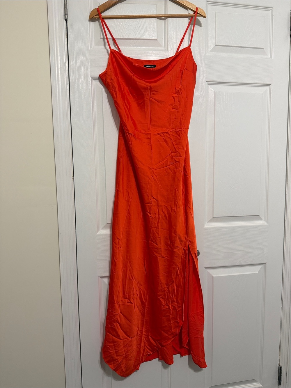 Express Orange Slip Maxi Dress with Spaghetti Straps